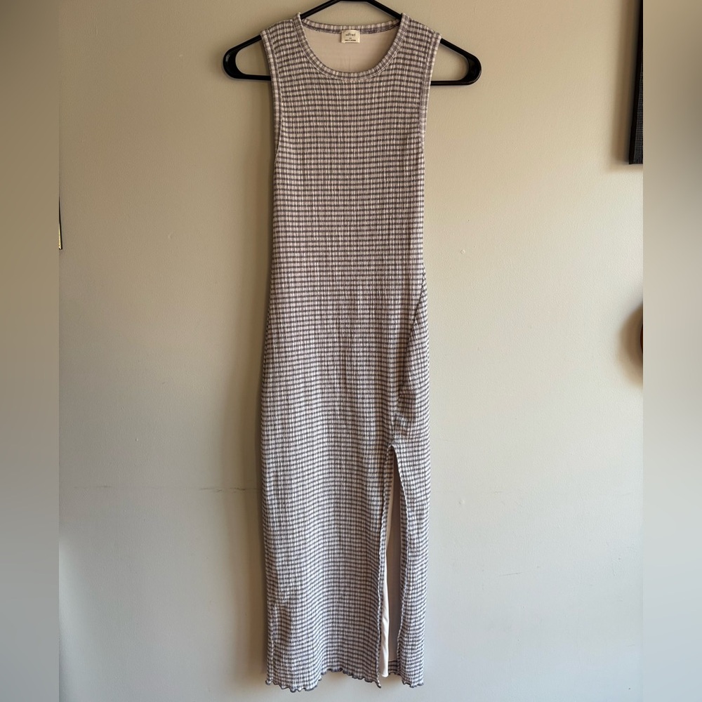 Wilfred Gingham Gray and White Midi Dress With Slit